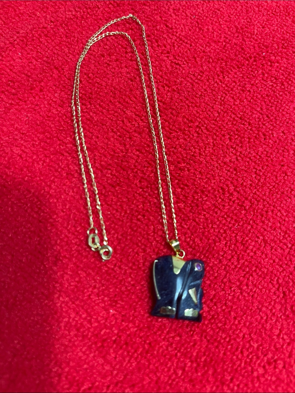 14k Italy Gold Yellow Elephant pendent Necklace Blue Gemstone 18 Fine Jewelry